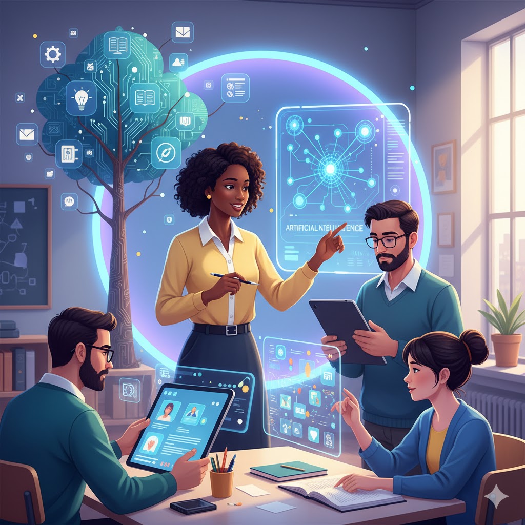 Representación visual de la Inteligencia Artificial al servicio de la Educación Inclusiva y la Accesibilidad en el aula.
